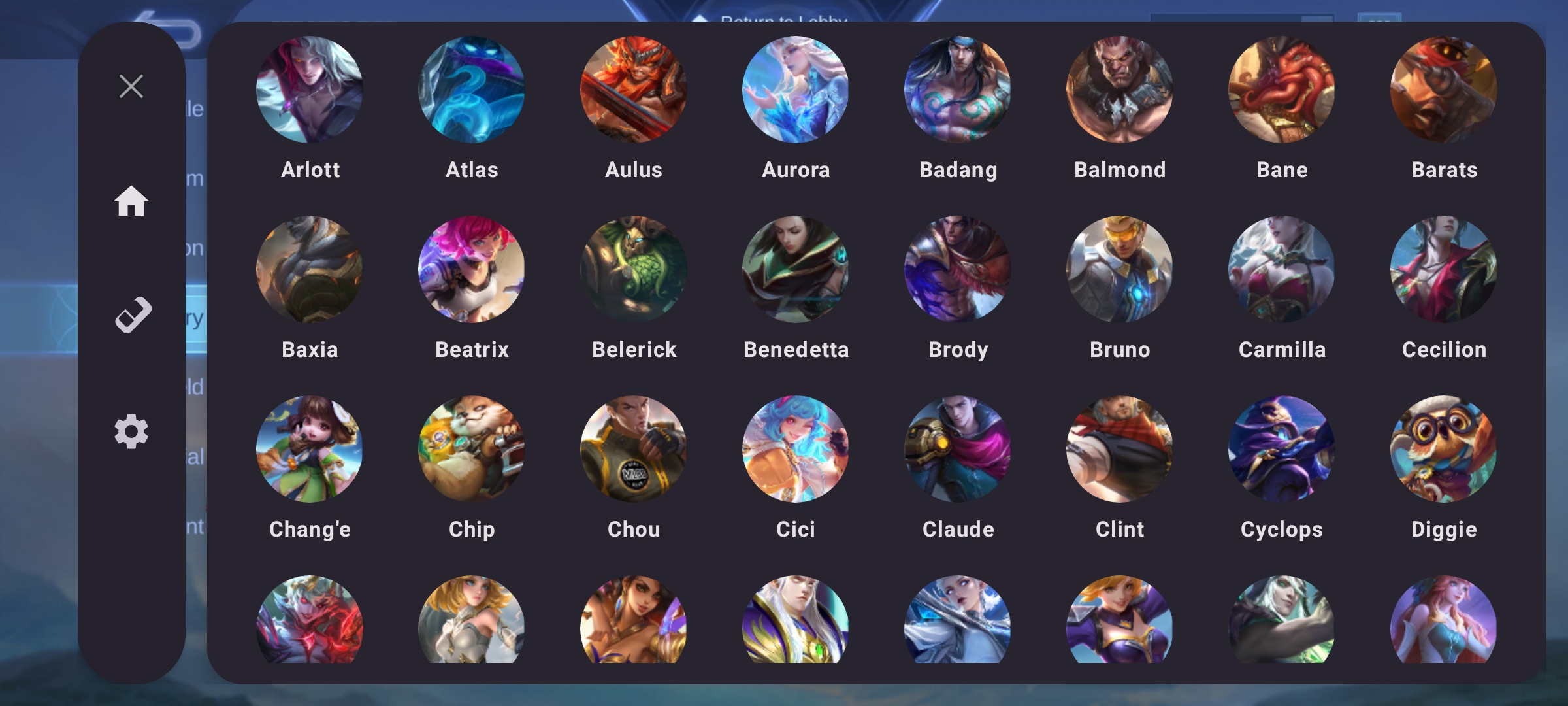 MLBB Guide overlay hero selector