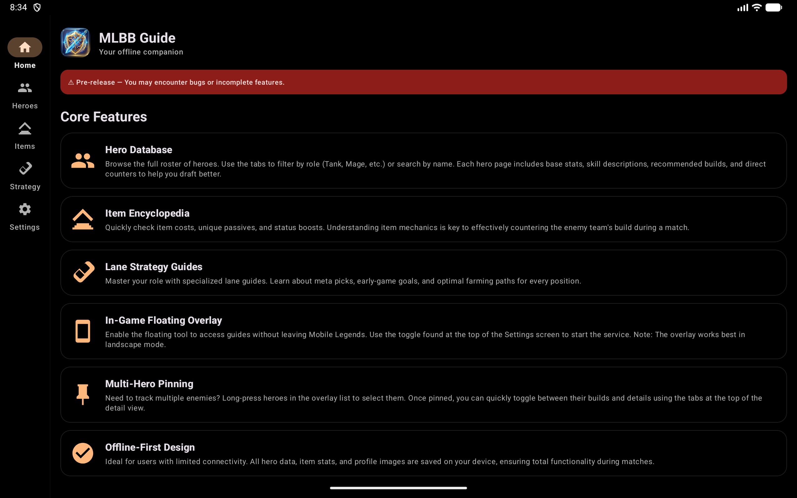 Tablet settings screen